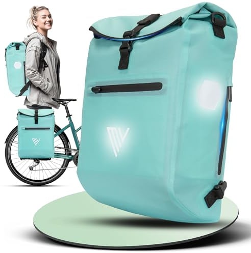MIVELO Sacoche de vélo 3 en 1 pour porte-bagages, sac à dos de vélo avec compartiment rembourré pour ordinateur portable, sacoche de porte-bagages arrière 100 % étanche, avec réflecteurs, aqua, 20 l