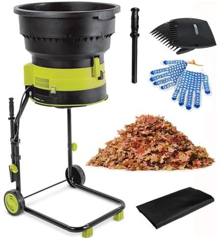 Hachoir à feuilles électrique 2500 W avec roues et sac de collecte – Vitesse 17:1, convient pour la maison et le jardin.