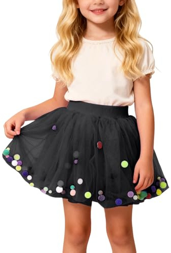 Tüllrock Mädchen Regenbogen Tütü Rock Konfetti Ballett Tanz Skorts Elastischer Bund Prinzessin Minirock Lagen Tüll Bunt Ballettrock Kurz Kinder Pompoms für Karneval Festival Party Kostüm