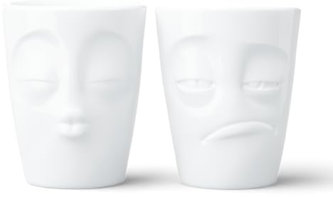 FIFTYEIGHT PRODUCTS / Becher Set Nr. 4 „Küssend & Verpennt“ - Ohne Henkel - (Porzellan, 350 ml, Weiß, Made in Germany)