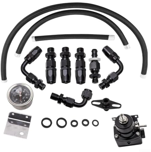 SageFurned Kit regolatore di pressione del carburante regolabile da 0 a 100 psi con manometro, raccordo per tubo carburante 6AN per sistemi EFI, struttura in alluminio e acciaio inossidabile (nero)