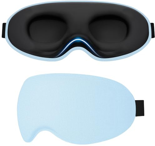 Gritin Schlafmaske für Seitenschläfer Damen & Herren 3D Bequem Schlafbrille | Hautfreundlich Lichtblockierend, Ergonomische Augenmaske mit Verstellbar Gummiband, für Schlaf, Reisen, Flug - Himmelblau