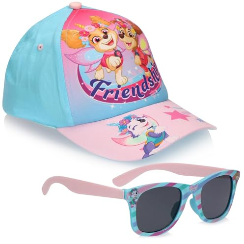 The Geeky Pop Paw Patrol Mädchen Set – Baseball Cap + Sonnenbrille – Skye & Everest – Einheitsgröße 5–12 Jahre – UV400-Schutz – Pink/Türkis