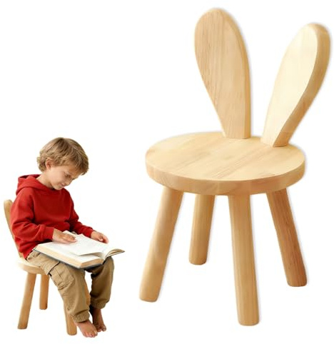 Exquilnova Massivholz-Sitzhocker 45 x 26cm mit Hasenohr-Lehne, Holz-Sitzbank für Kinderzimmer & Wohnraum zum Spielen, Basteln und Lesen