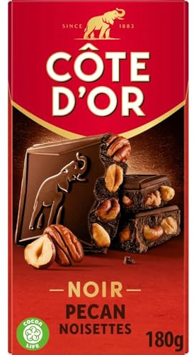 COTE D'OR - Chocolat Noir aux Noix de Pécan et Noisettes Entières - La tablette de 180 g - Le Lot De 4