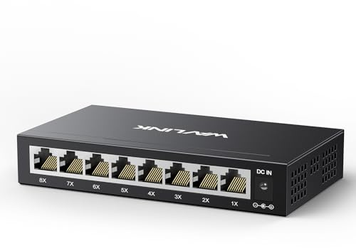 WAVLINK Switch Ethernet Gigabit a 8 porte (non gestito), switch Essentials, hub di rete domestica, splitter Ethernet per ufficio, plug & play, montaggio su tavolo o parete, funzionamento silenzioso