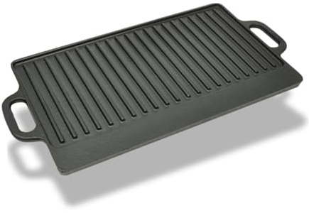 Ordellia Piastra grill in ghisa, reversibile, 50 x 23 cm, precotta, scanalata e liscia, per forno, gas, elettrica, induzione, campeggio, grigliare bistecche, pesce, verdure