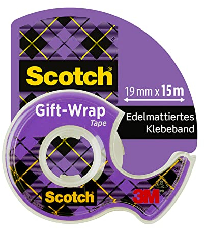 Scotch Gift Wrap Tape - 1 Rolle, 19 mm x 15 m - Satiniertes, Durchsichtiges Klebeband zur Verwendung auf Geschenkpapier