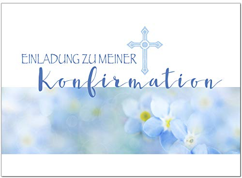 10 x Einladungskarten zur Konfirmation mit Umschlägen/Vergiss mein nicht, blau/Konfirmationskarten/Einladungen zur Feier