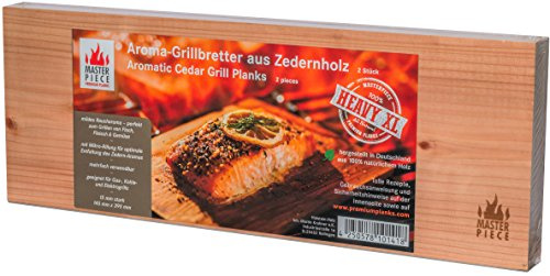 MASTER PIECE Heavy XL Zeder 2 Grillbretter aus Zedernholz, 15mm starke Profi-Grillplanken Premium Qualität, Set à 2 Stk, BBQ Räucherbretter im günstigen 2er Pack