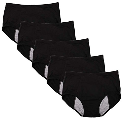 YOYI FASHION Bamboo Viscose Brief Menstrual Leakproof Panties US Size XXL/9, Black-5 Packs