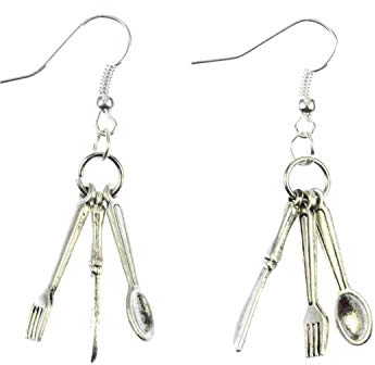 Knife Fork And Spoon Earrings on Sterling Silver Hooks, Cutlery Earrings, Christmas Dinner Earrings, Boho Jewelry