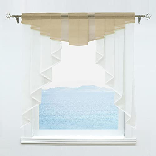 ESLIR Scheibengardine mit Tunnelzug Kleinfenster Gardinen Küche Bistrogardinen Transparent Stores Fenstergardine Voile Sand BxH 120x125cm 1 Stück