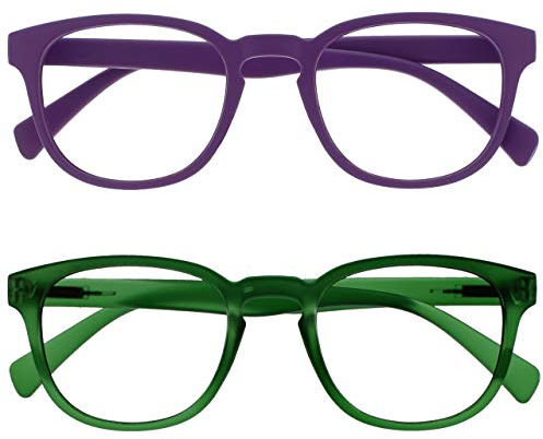 OPULIZE Pop 2 Pacco Retrò Giro Viola Opaco Liscio Verde Uomo Donna Occhiali Da Lettura Cerniere Molla RR2-56 +3,00
