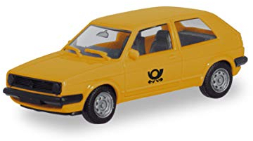 herpa 094832 – VW Golf II “Post“, Miniatur Auto, Autosammlung, Modellsammlung, Miniaturmodelle, Fahrzeuge zum Sammeln, Kleinmodell, Sammlerstück, Einsteiger, Detailgetreu, Gelb - Maßstab 1:87