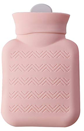 Hershii - Borsa per acqua calda in silicone per microonde, con copertura a maglia, per alleviare il dolore, per donne e ragazze mestruali, terapia del caldo e del freddo (rosa dolce, 300 ml)