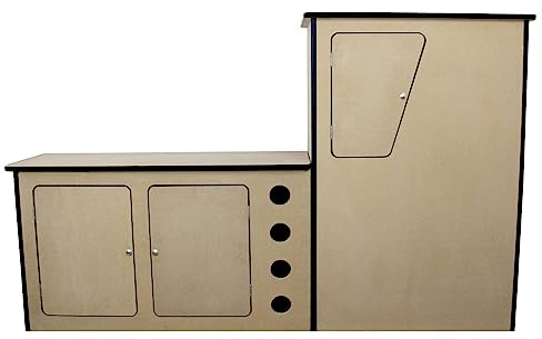 Mueble de Cocina para Caravana Autocaravana Casa Rodante Casa Móvil Cámper de Madera MDF 202x42x124cm 18mm Espesor con Acabado Negro 3 Armarios y Botellero GRATIS Proyecto Bricolaje Autoconstrucción