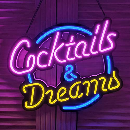 Ultrathin LED Neon Sign Art Wall Lights for Bedroom Windows Glass Hotel Pub Cafe Wedding Birthday Party Gifts (Cocktails & Dreams)