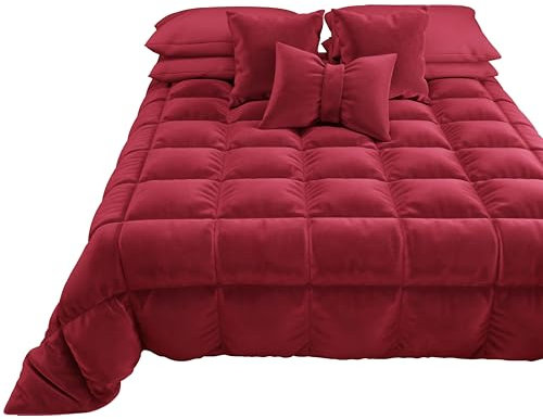 PETTI Artigiani Italiani - Trapunta in Morbido e Caldo Velluto 350 g/m², Piumone Matrimoniale, Double Face, Trapunta Matrimoniale: 260x270 cm, Bordeaux, 100% Made in Italy
