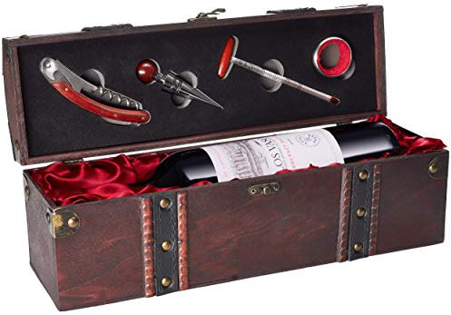 BRUBAKER Geschenkset Weinset mit 1 Flasche Rotwein Jahrgang 2018 Los Vascos Rot Cabernet Sauvignon - in Holzkiste mit Sommelierset