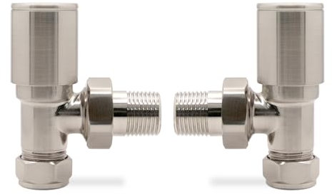 Angled Brushed Nickel Manual Standard Radiator Towel Rail Valves