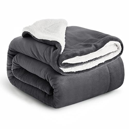 IR Imperial Rooms Sherpa Fleece Blanket Bed Throws Blankets For Sofas Soft Fluffy Thick Travel Blanket Reversible Microfiber Throw (Grey, Single/Throw (130 x 150 Cm))