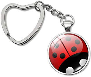 Porte-clés en acrylique imprimé coccinelle avec chaîne en forme de cœur. - Rouge - M