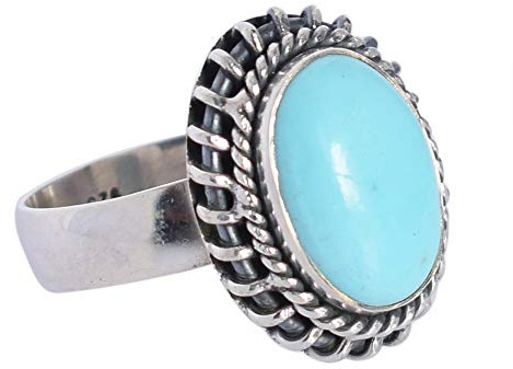 Klassischer Verlobungsring für Damen, 925er Sterlingsilber, oval, Arizona, Türkis, Größe 55, Stein: Metall, Arizona-Türkis