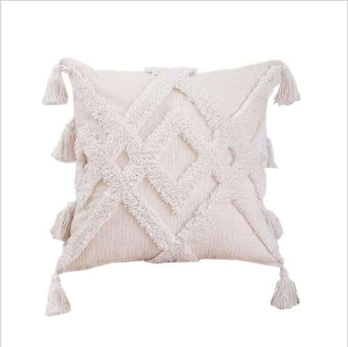 chixia Kissenbezug Boho Kissenhülle mit Quasten in beige mit Reißverschluss Dekokissen 45x45cm