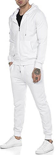 RED BRIDGE Tuta da uomo Pantalone e Felpa con cappuccio Set da jogging Basic Verde Bianco M