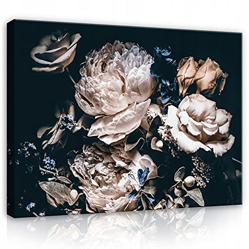 Bilder Blumen schwarz Schlafzimmer 100x75 cm - Leinwandbilder Modern Leinwandbild Groß XXL Wohnzimmer Wandbild Kunstdruck Wandbilder Canvas Desing Wand Bild auf Leinwand Aufhängefertig