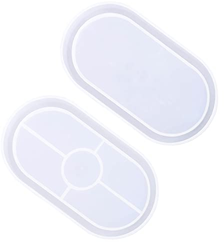 Kieselgel Form Resin Tablett, 2 Stücke Schimmel Gießform Harz, Oval DIY Epoxy Mould, für Teller, Geschirrguss, Tray Casting