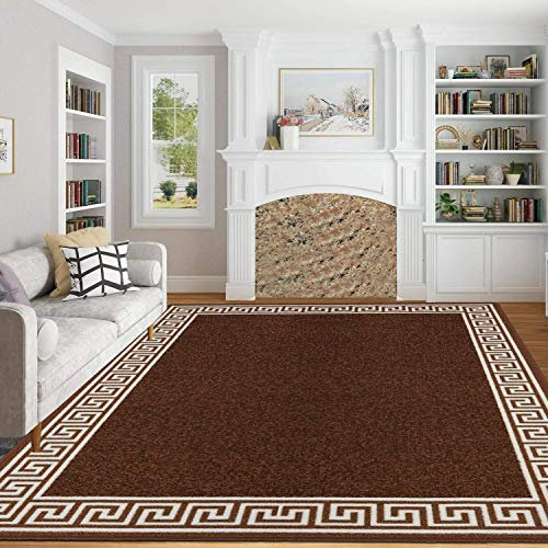 renoazul® Rugs for Living Room with Large Heavy Duty, Non-Slip and Washable, Geometric Non-Shed Low Pile Bedroom Decor, Kitchen and Hallway Anti slip Rug | 160 x 230 cm, Greeky Rug - Brown & Beige