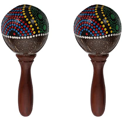 Vaguelly 1 Paar Maracas, Holz Rassel Sand Hammer Rhythmus Musik Instrument, Hawaii- Stil Kokosnuss Handrassel Shaker, bemalt, sortiert