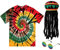 Rasta Kostüme Hut mit Dreadlock Perücke Batikfärbung T-Shirt für Männer Frauen Sonnenbrille Reggae Zubehör 3 Stück, Mehrfarbig, XX-Large