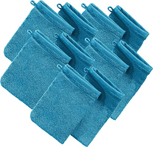 Erwin Müller Waschhandschuh, Waschlappen Heidelberg 10er- Pack, 100% Baumwolle türkis Größe 15x21 cm - weiche Qualität, saugstark und strapazierfähig - praktisch durch Schlaufe
