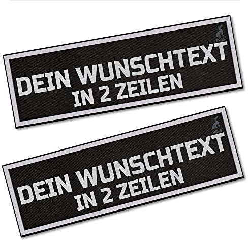 P24S 2 Stücke personalisiertes Klettsticker Wunschlogo mit buntem Rahmen und Zwei Textzeilen für mittelgroße und grosse Hundegeschirr (Groß) (Weiß)