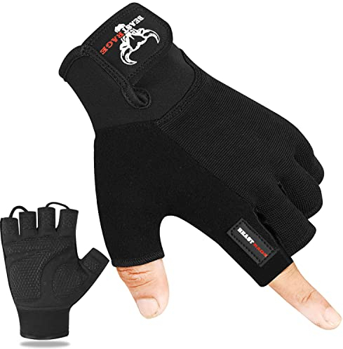 BEAST RAGE Fitness-Handschuhe für Training, rutschfest,gepolsterte Handfläche,Halbfinger-Workout,Gewichtheben-Handschuhe, Radfahren, Crossfit,Krafttraining (Black, S)