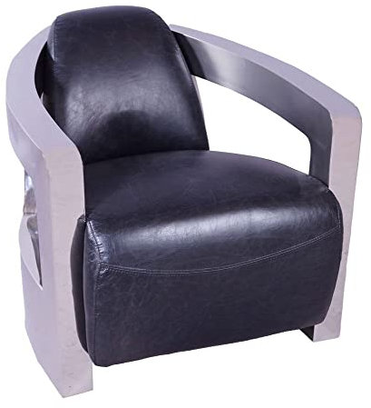 vintage-line Design-Clubsessel Mars Leder Belon Black Chrom Echtleder Sessel