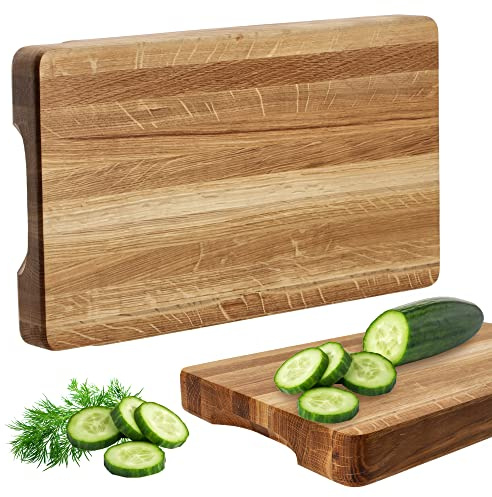 KADAX Schneidebrett aus Holz, Küchenbrett, 4cm dickes Fleischbrett aus Naturholz, Massives Eichenhackbrett, Servierbrett für Snacks, Käse, Früchte (30x45cm)