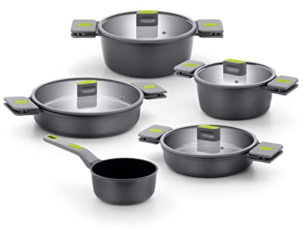 BRA Life Batería de cocina de 9 piezas, aluminio fundido, con antiadherente