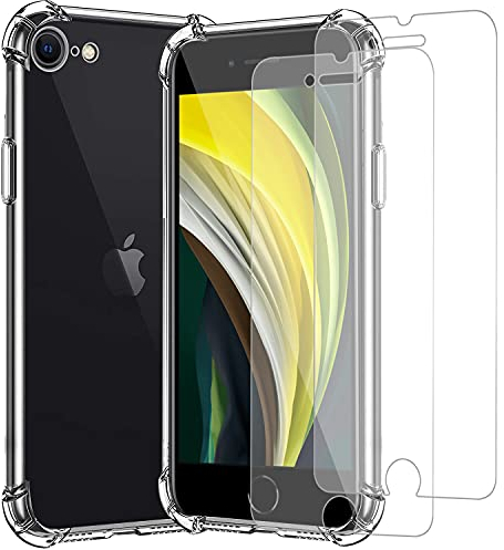 Für iPhone SE 2022 2020/7 8 Hülle Transparent,iPhone SE Handy Schutzhülle Und Schutzfolie-2 Stück,Handyhülle mit Displayschutzfolie,Weiche Silikon Case Anti-Kratzer Stoßfest Durchsichtig,4.7 Zoll