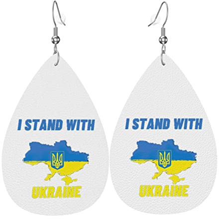 I Stand With Ukraine Lederohrringe für Frauen, baumelnder Ohrring, Tropfenanhänger mit Haken, Geschenke für erwachsene Mädchen