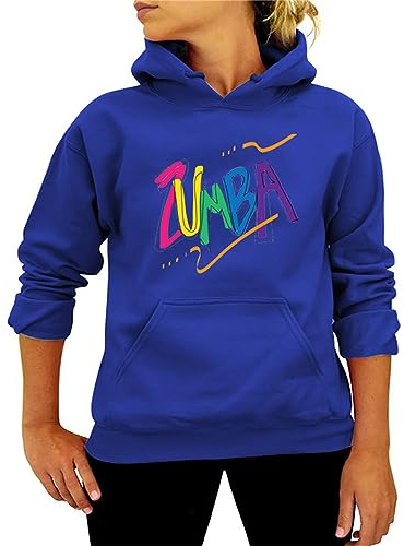AllMonyba Damen Sweatshirts Mode Zumba Bedruckt Große Tasche Langarm Mit Kordelzug Kapuzenpullover Sweatshirt Bluse Lässige Tops für Herbst Winter