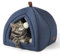 BEDSURE Katzenbett große Katzen Katzenhöhle- 40x40x40 cm Katzenhaus Indoor mit abnehmbarem Sherpa Katzenkissen und hängendem Spielzeug, Katzen Bettchen waschbar, Navyblau