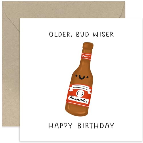 Old English Co. Funny Birthday Cards for Men - Older Bud Wiser Beer Birthday Card for Him - Hilarious Birthday Card Gift for Son, Brother, Nephew, Male Friend | Blank Inside