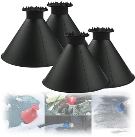 Magischer Eiskratzer für Auto-Windschutzscheibe, 4 Stück, Kegel-Windschutzscheiben-Eiskratzer mit Trichter, magischer Auto-Eiskratzer mit Trichter, runder Schneeschaber (schwarz x 4)