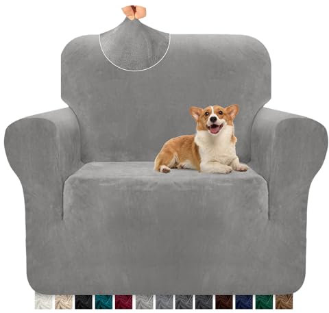 Granbest Hochwertiger dicker Plüsch-Samt-Sesselbezug, 1-Sitzer, hochdehnbar, superweich, Couch-Schonbezug, luxuriöser Möbelschutz für Haustiere und Kinder (1-Sitzer, Hellgrau)