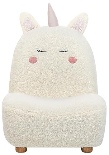 Beliani Kindersessel aus Polyester Polsterung Einhornform Modernes Design Armlos Plüsch Kinderzimmermöbel Weiß Lulea