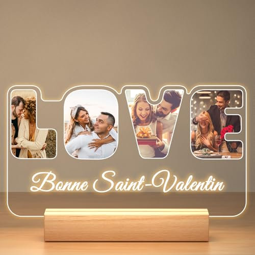 Jkolalin Cadeau Saint Valentin pour Femme Homme, Cadre Photo Personnalisé, Cadre Personnalisé Photo, Cadeau Couple Original, Cadeau Noel Personnalisé Femme Homme Copine Copain